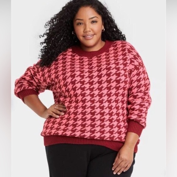 AVA & VIV | NWOT Pink & maroon pullover houndstooth sweater size 4X - Picture 1 of 7